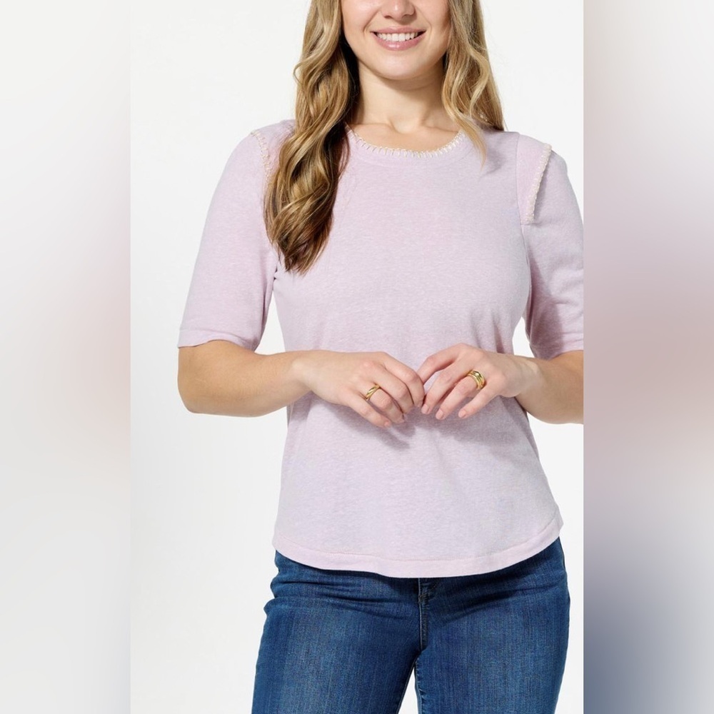 Democracy plus size Women's Lavender ruffle short sleeve 1X Top